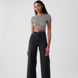 GAP High Rise Black Wide-Leg Jeans - Washed Black: Size 27